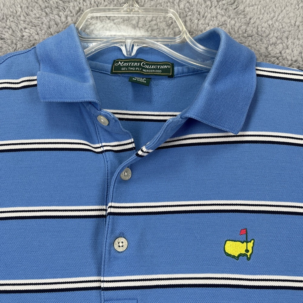 Masters Collection Mens Medium Blue Striped 60s Mercerized Golf Polo Shirt